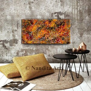 Abstract Splatter Art Large Jackson Pollock Style Painting on Canvas, Original Painting Luxury Style Home or Office Decor by Nandita image 3