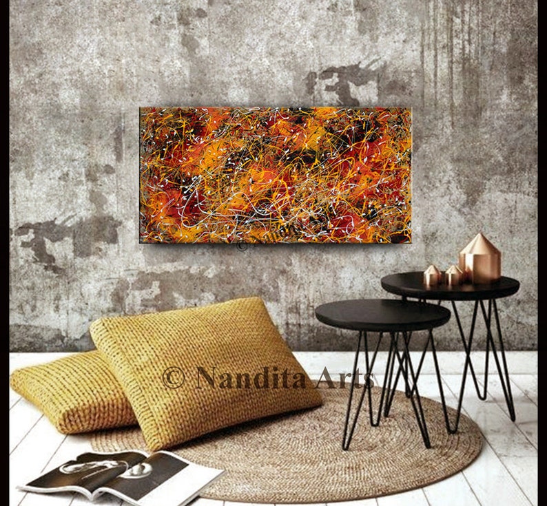 Abstract Splatter Art Large Jackson Pollock Style Painting on Canvas, Original Painting Luxury Style Home or Office Decor by Nandita image 3