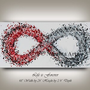 Infinity Symbol Abstract Painting on Canvas, Oil Painting Red and Black Modern Style 48&quot; Large Modern Painting on Canvas - Nandita Albright