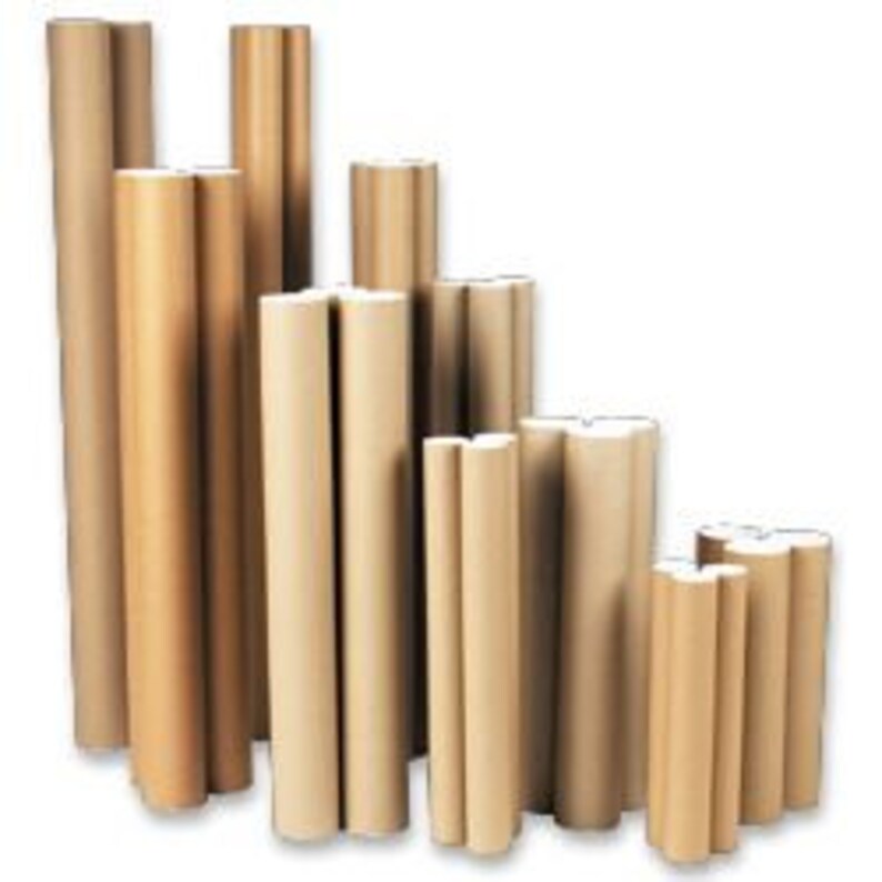 May include: Assortment of brown cardboard mailing tubes of various sizes. The tubes are made of sturdy cardboard and are perfect for shipping posters, prints, and other rolled items.