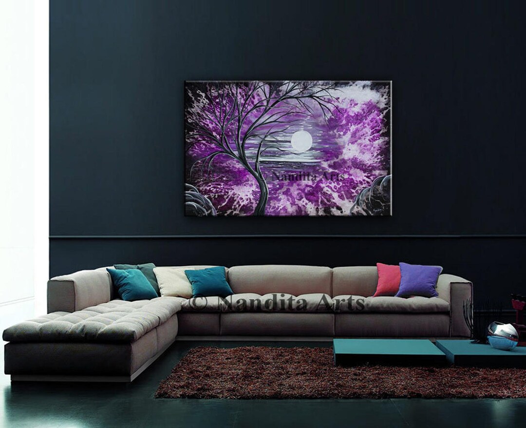 Purple Canvas Wall Art Original Landscape Art Watercolor - Etsy