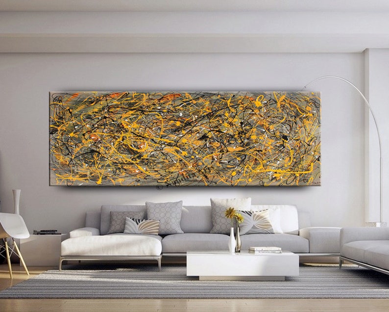 Acrylic Painting Jackson Pollock Abstract Painting 96 Handmade Blue Luxury Style Large Modern Wall Art Unique Living Room Décor image 4