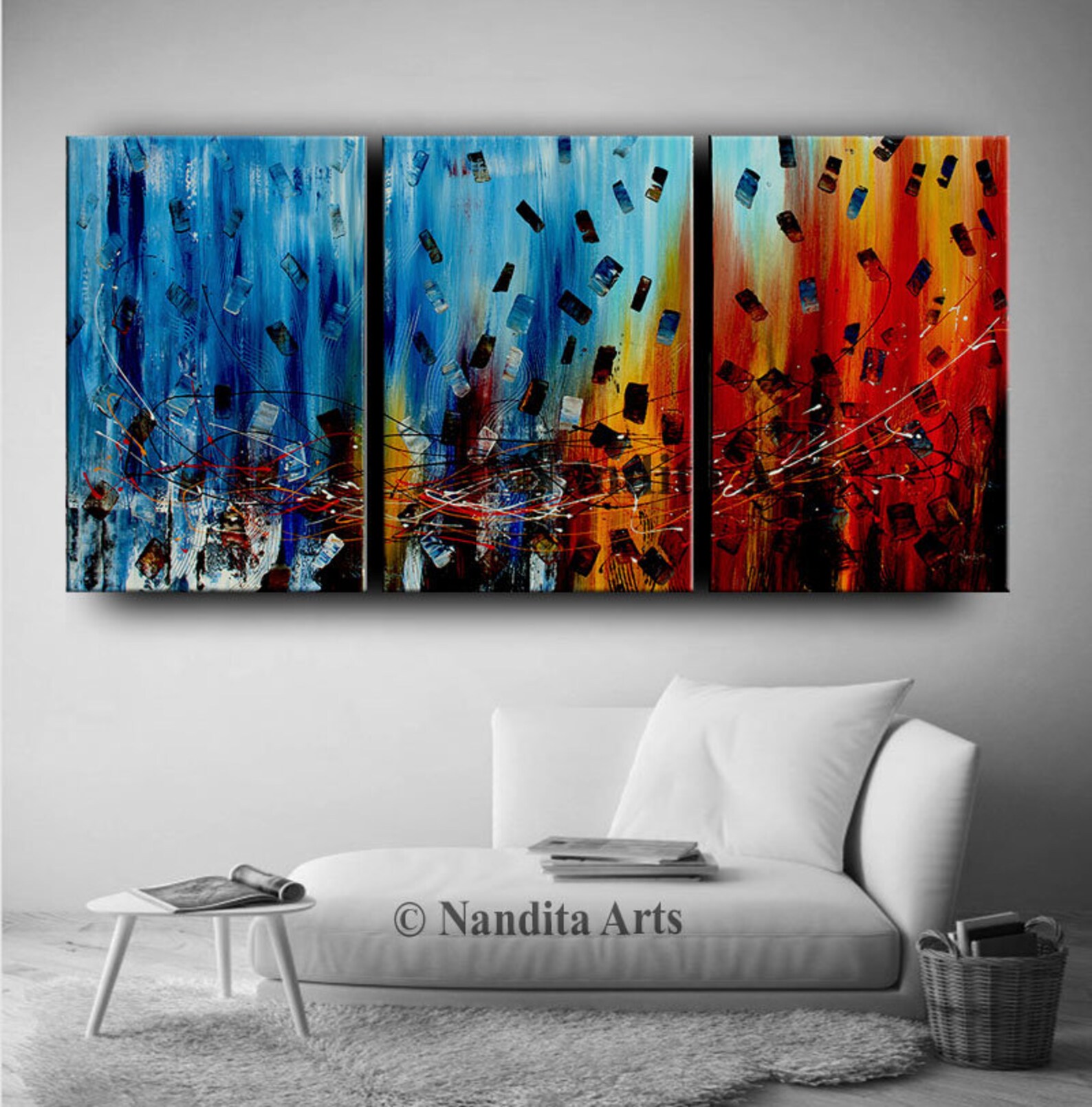 Painting Blue Red Abstract Art on Canvas Large Wall Art Etsy
