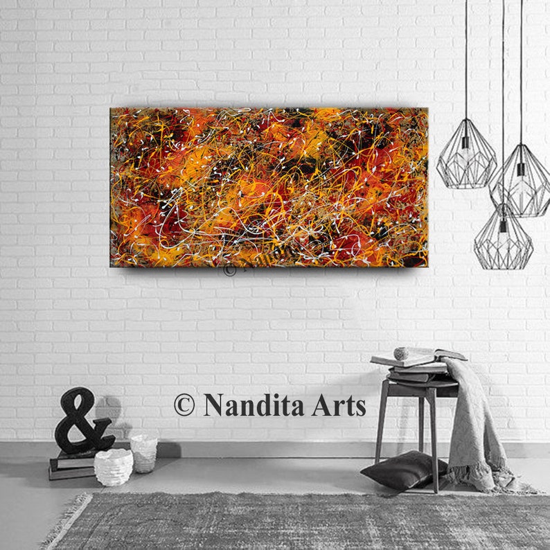 Abstract Splatter Art Large Jackson Pollock Style Painting on Canvas, Original Painting Luxury Style Home or Office Decor by Nandita image 7