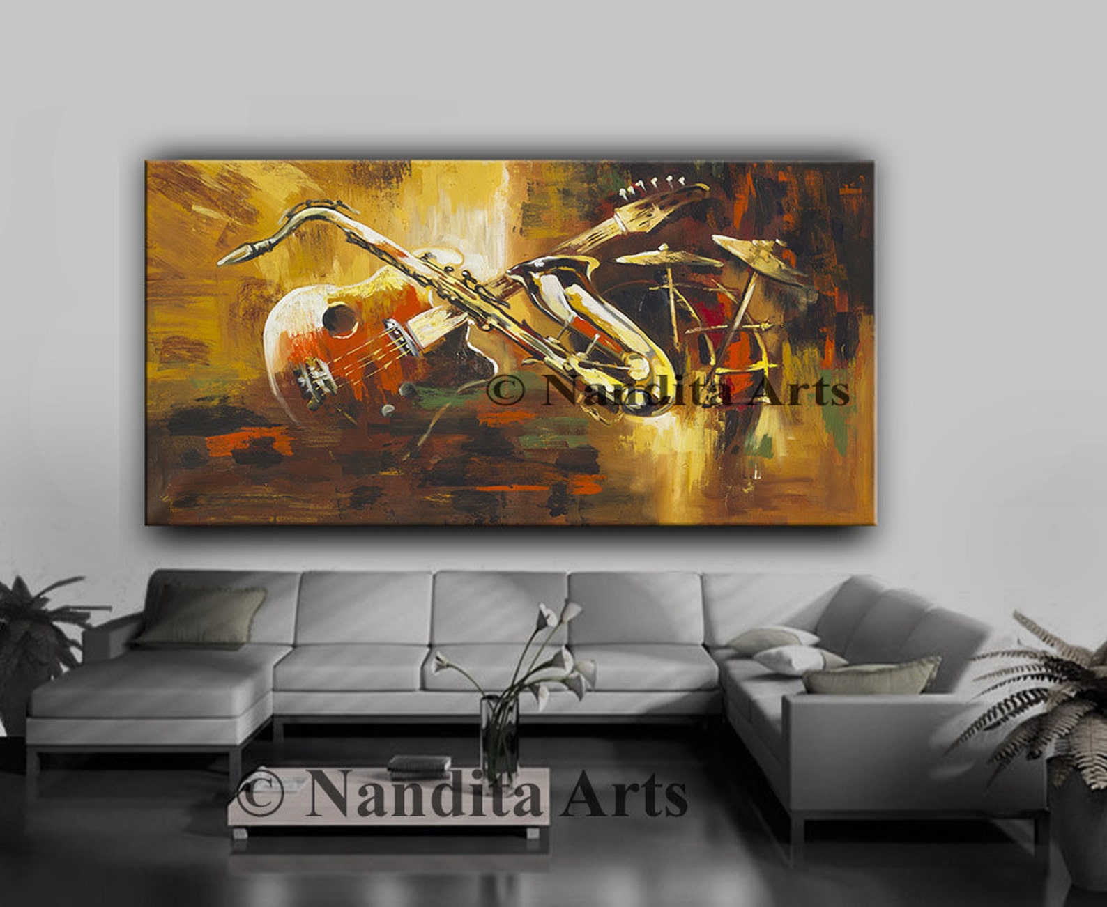 Jazz Band Wall Art Abstract Music Painting on Canvas Music Etsy