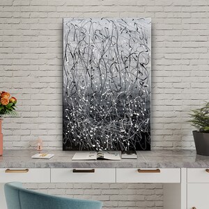 Black and White Abstract Painting: Large Modern Art, Jackson Pollock Style