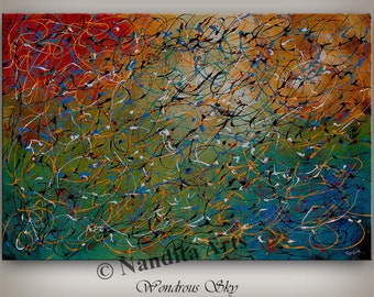 Jackson Pollock Style Abstract painting on canvas, Abstract modern canvas painting, Jackson pollock wall art