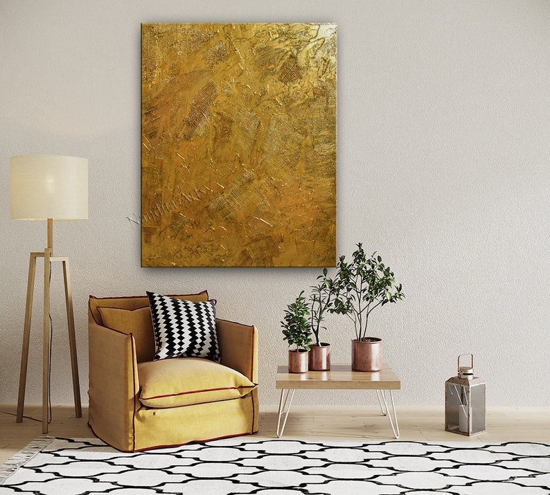Abstract Gold Textured Wall Art Large Unique Modern Painting Handmade