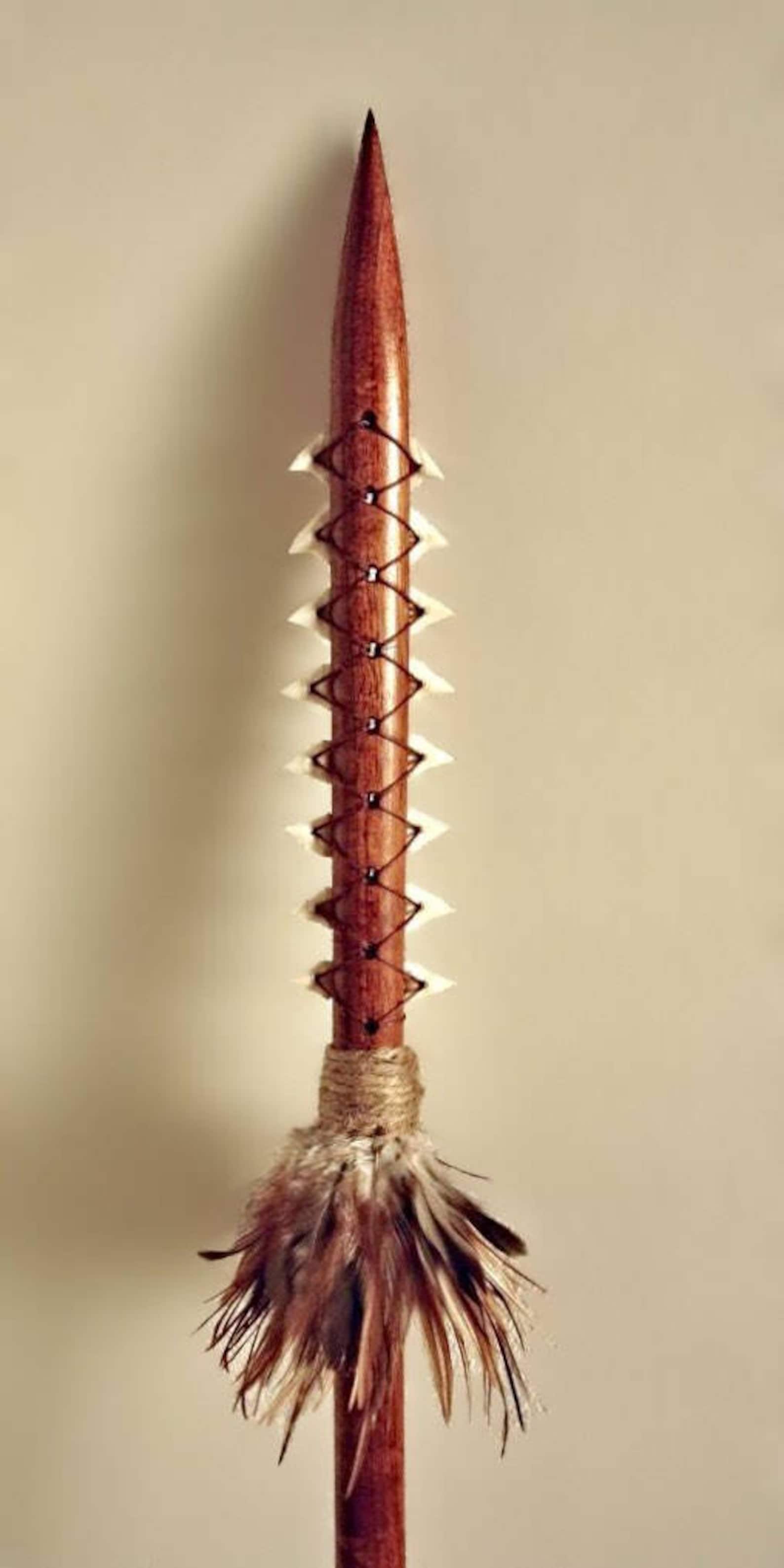 5ft Koa Wood Spear with Shark Teeth & Feathers Leiomano Etsy