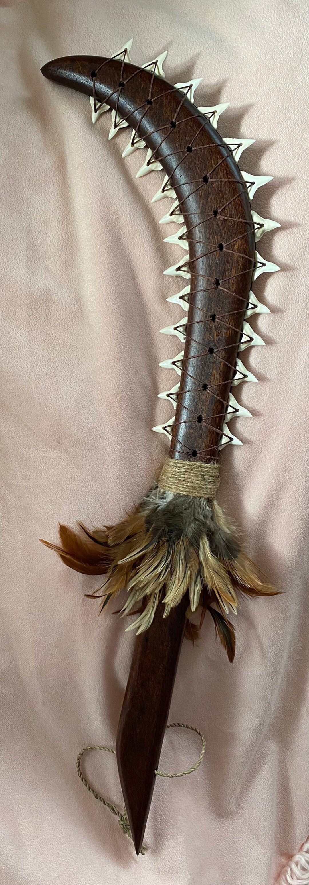 Ipe Wood Curved Sword With Shark Teeth & Feathers Leiomano - Etsy