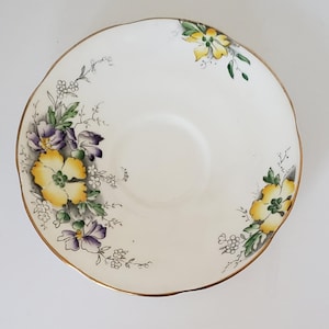 Vintage Melba Bone China Made in England Saucer with Yellow and Purple Flowers