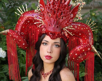 House of Dragon/ Red Dragon/Chinese Dragon/ Dragon Crown/ Headdress/ Headpiece/ Dragon Headdress/ Dragon Headpiece/ Horned Headdress