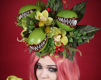 Venus Fly Trap Headpiece / Little Shop of Horrors / Tropical Hat/ Feed Me Seymour/Tiki Hat /  Headdress/ Headpiece
