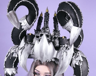 Skull Headpiece/READY TO SHIP/ Headdress/ Helmet/ Skull Headdress/ Headpiece/Foam Armor Headpiece/ Candle Headdress/ Foam Armor