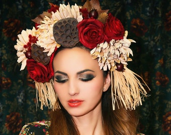 Flower Crown/ Flower Headdress/ Floral Headdress/ Bridal Crown/Renaissance/ Day of the Dead Headdress/ Bridal/Bohemian/ Flower Head Piece/