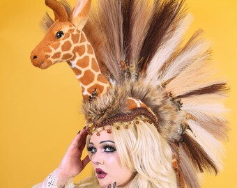 Pampas Mohawk/ Feather Headdress/ Feather Headpiece/ Giraffe Headdress/ Headpiece/ Giraffe Headpiece/ Giraffe Hat