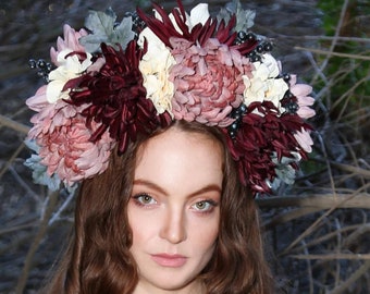 Flower Crown/ READY TO SHIP/Floral Headpiece/ Bohemian/ Boho/ Wedding Headpiece/ Flowe Headdress/ Bridal/ Autumn Headpiece/  Frida Kahlo