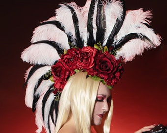 Feather Mohawk/ Feather Headdress/ Feather Headpiece/ Flower Crown/ Headdress/ Headpiece