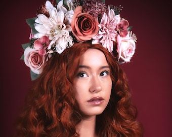 Floral Headdress/ READY TO SHIP/ Flower Crown/ Flower Headdress/ Frida Kahlo/ Day of the Dead/ Hippie/  Wedding Crown/ Bridal/ Bohemian