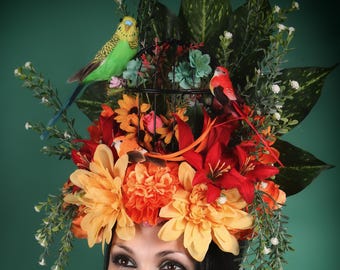 Flower Headdress/ Tiki Headdress/ Floral Headdress/ Tiki Room/ Tiki Flower/ Tropical Flowers Head Piece/ Enchanted Tiki Room/ Bird Cage Hat