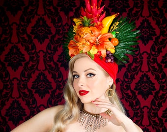 Fruit Hat/ Pineapple Hat/ Pinup Hat / Tropical Hat/ Tropical Fascinator/ Tiki Hat / Tiki Headdress / Floral Hat / Carmen Miranda/ Turban