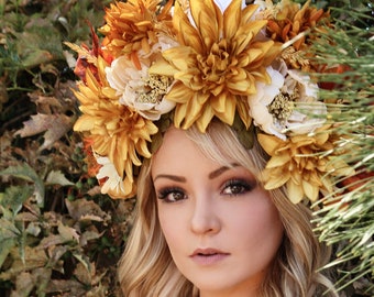 Floral Headdress/ READY TO SHIP/ Flower Crown/ Flower Headdress/ Frida Kahlo/ Day of the Dead/ Hippie/  Wedding Crown/ Bridal/ Bohemian