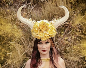 Headdress/ Headpiece/ Horned Headpiece/ Bohemian Headpiece/ Horns/ Floral Headpiece/ Flower Crown/ Horned Headdress/ Viking Headdress
