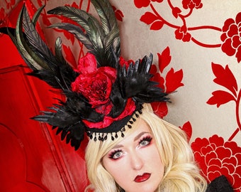 Headwings/ Head Wings/ Headdress/ Headpiece/ Victorian Hat/ Feather Headdress/ Raven/ Witch Hat/ Gilded Age/ Raven Hat/ Fascinator/ Bird Hat
