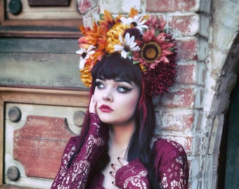 Flower Crown/ Flower Headdress/ Floral Headdress/ Day of the Dead/ Hippie/  Flower Child/ Bridal/ Bohemian/ Hair Wreath/ Flower Head Piece/