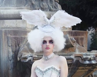 Wing Headdress/ Feather Headdress/ Feather Headpiece/ Valkyrie headpiece/ Winged Hat / White Headdress / Angel Wings/ Head Wings