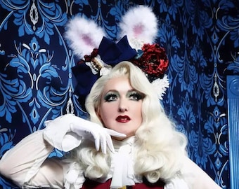 White Rabbit/ Alice in Wonderland/ Rabbit Ears/ Lolita/ Sweet Lolita/ Headdress/ Headpiece/Flower Crown/ Cosplay/ Disney Bound/ Dapper Hat