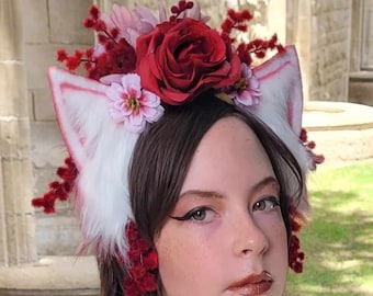 Cat Ears/ Fox Ears/ Kitsune Cosplay/ Cosplay Ears/ Furry Ears/ Flower Crown/ Japanese Blossoms/ Lolita/ Sweet Lolita/ Furry/ Kawaii Fashion