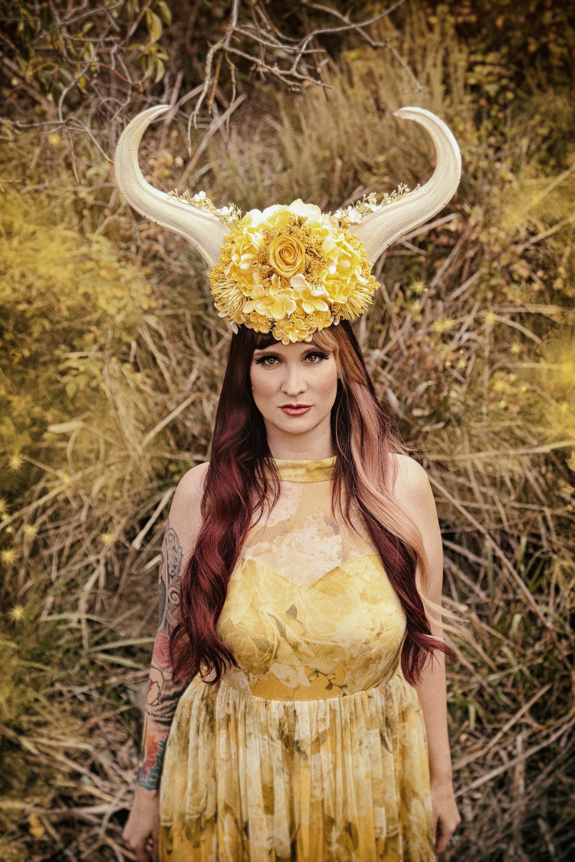 Unique Horned Headpiece with Blonde Wig Fairy Ram Voodoo Masquerade Masks Mask USA Free Shipping main image 3