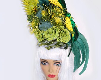 Parrot Headdress/ Tiki Headdress/ Floral Headdress/ Tiki Room/ Tiki Flower/ Tropical Flowers Head Piece/ Enchanted Tiki Room/ Carmen Miranda