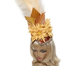 Feather Headdress/ Hat Fascinator/ Victorian Hat/ Vintage Style Hat/ floral hat/ hair flowers/ flower headpiece/ vintage fashion/ derby hat