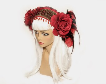 Flower Crown/ Flower Headdress/ Floral Headdress/ Feather Headdress/ Bohemian/ Hair Wreath/ Feather Head Piece/
