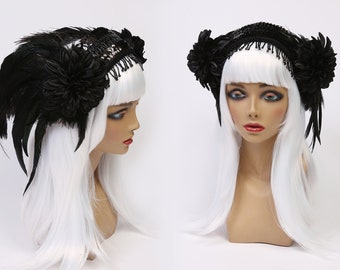 Feather Headband/ Feather Headdress/ Feather Headpiece/ Flapper Headband/ Bohemian Crown/ Boho/ Viking Headpiece/ Gothic Hat/ Lolita Hat