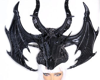 Headpiece/READY TO SHIP/ Headdress/ Burning Man Headdress/ Skull Headdress/ Headpiece/ Dragon Headpiece/ Ritual Wear