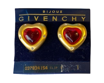 Givenchy Gripox Glass Clip On Earrings Heart Cabajon 18k Gold Plated