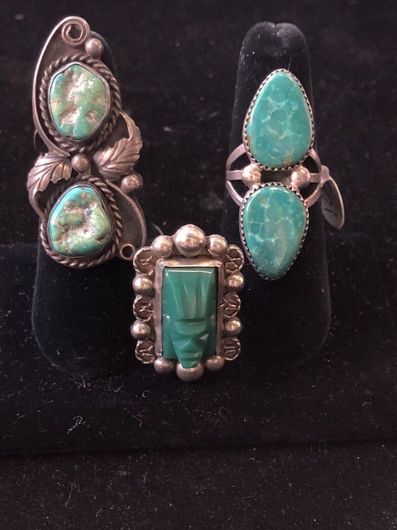 Vintage navajo sonoran rings 3 piece turquoise rin