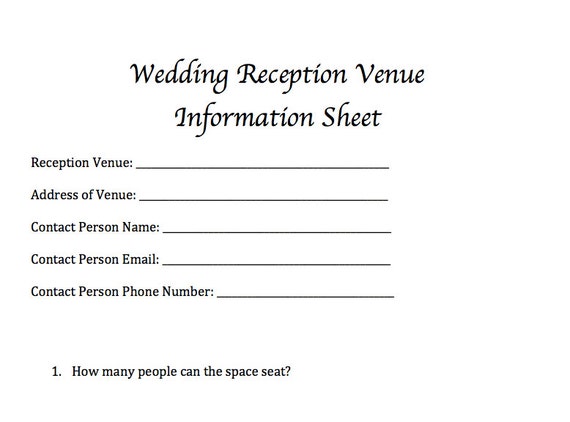Wedding Reception Venue Information Sheet Etsy