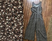 VTG 90 39 s ditzy floral India rayon romper baggy jumpsuit black calico high waist trouser made in USA