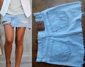 32 Waist Vtg 80 39 s Levi 39 s 505 SKIRT white blue distress cut off denim boyfriend OS festival made from shorts boho hippie
