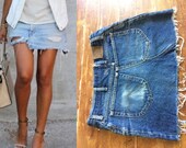 33 Waist Vtg 70 39 s Lee SKIRT cut off denim jeans indigo Destroyed reworked faded