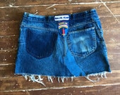 35 Waist Vtg 70 39 s Lee SKIRT cut off denim jeans BERLIN Patch indigo Destroyed reworked perfect faded