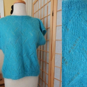 Vintage 1980&#39;s mohair FUZZY valley girl sweater vest jumper aqua diamond knit