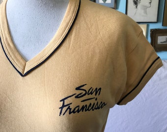 Vintage 1970's t shirt tee girl fit v neck San Francisco size medium dead stock never worn