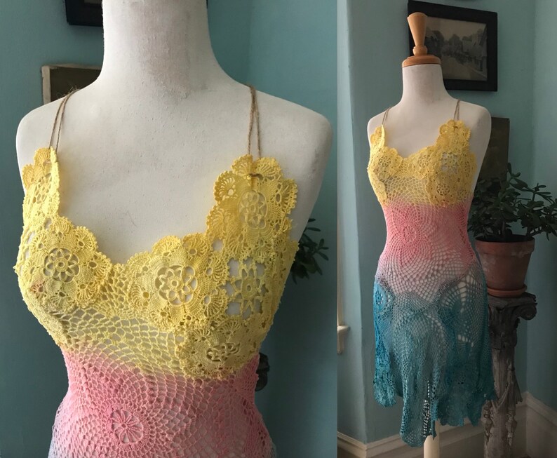 Handmade Ombre Dye Lace Dress Sheer Tie Dyed Antique Lace Etsy