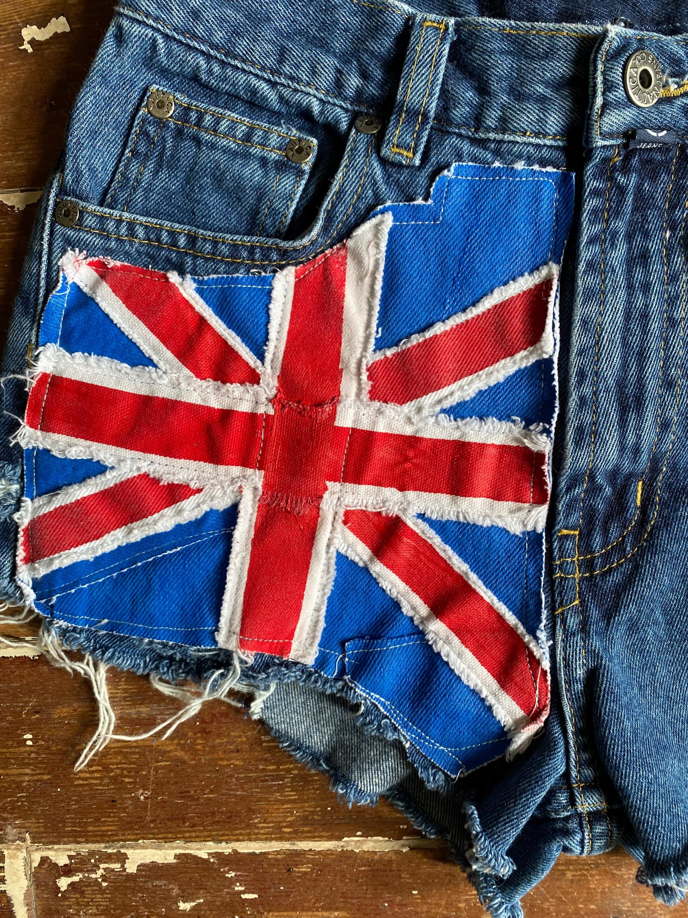 Union Jack Denim Shorts, Studded Punk Style, Size XS - Etsy