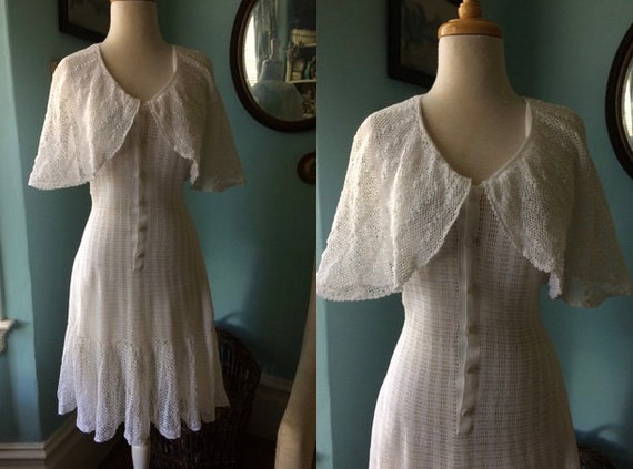 Vintage 1930's hand knit tank dress caplet viscose